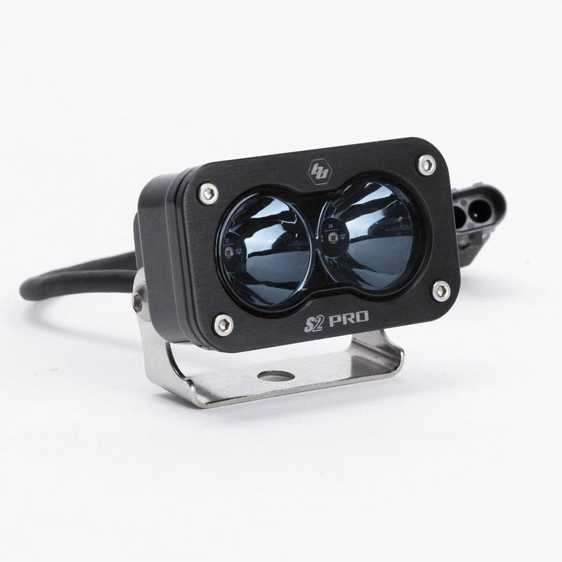 Baja Designs S2 Pro Infrared LED Light Pod, whole product on a studio background: A black S2 Pro LED pod