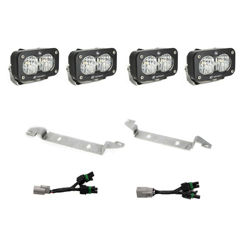 Baja Designs S2 Sport OEM Fog Light Replacement Kit, complete kit on a studio background: four black S2 Sport pods