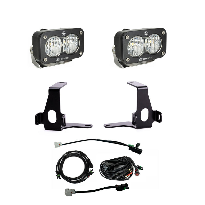 Baja Designs S2 Sport Reverse Kit, complete kit on a studio background: two black S2 Sport LED pods