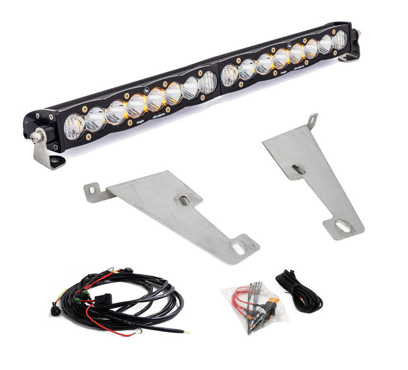 Baja Designs S8 20" Behind Bumper Light Bar Kit, complete kit on a studio background: an S8 light bar