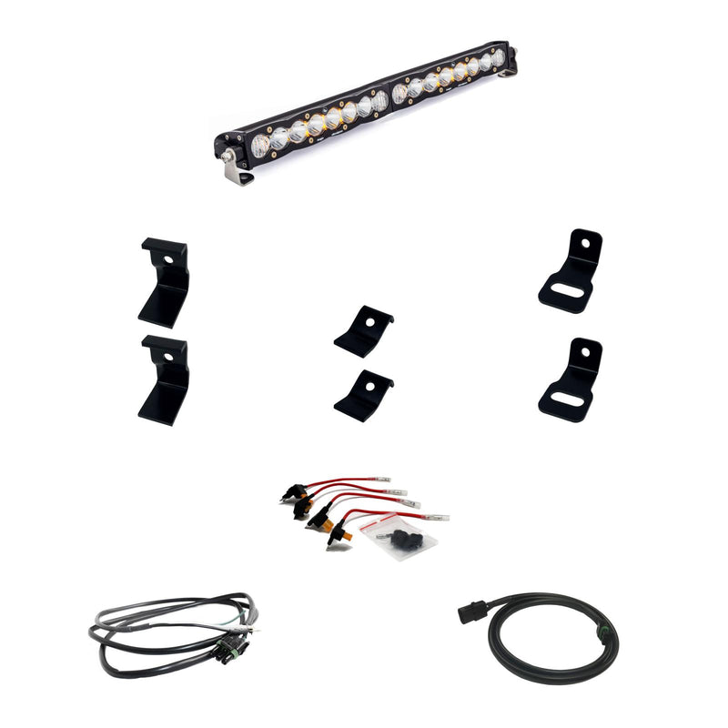 Baja Designs S8 20" Grille Light Kit, complete kit on a studio background: A 20" S8 LED light bar