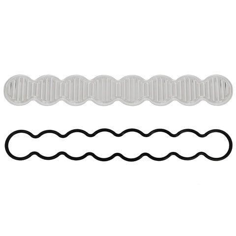 Baja Designs S8 Light Bar Lens Kit, complete kit on a studio background: A clear S8 light bar replacement lens cover with fluted optics and a black rubber gasket on a white background