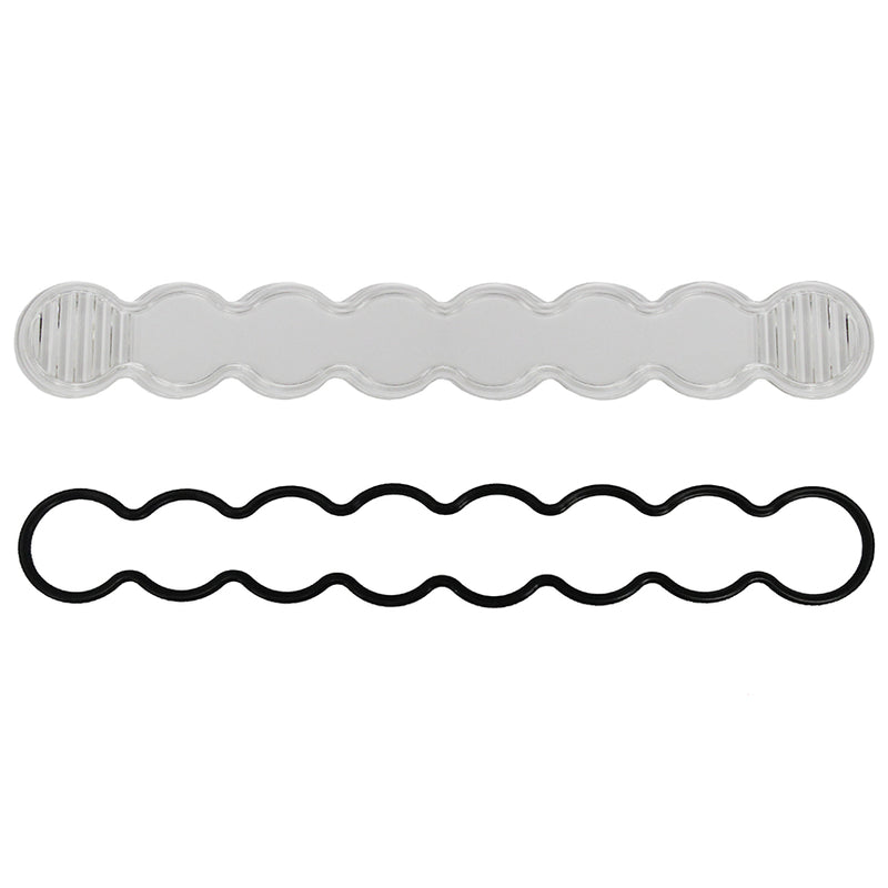 Baja Designs S8 Light Bar Lens Kit, complete kit on a studio background: A clear S8 light bar replacement lens cover with mixed fluted and smooth optics and a black rubber gasket on a white background; this SKU's frames show more than one lens color