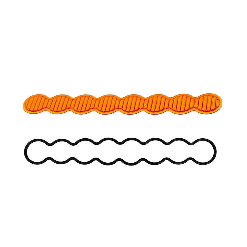 Baja Designs S8 Light Bar Lens Kit, complete kit on a studio background: A orange S8 light bar replacement lens cover with fluted optics and a black rubber gasket on a white background