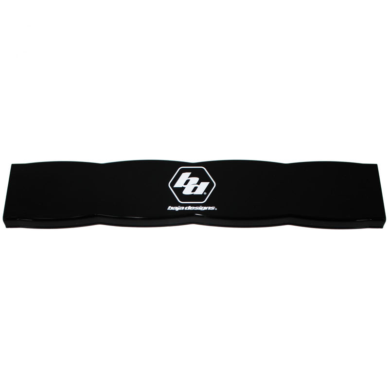 Baja Designs S8 Single Rock Guard, whole product on a studio background: A long black S8 light bar rock guard with a small Baja Designs logo, on a white background. Title gives no lens color and this SKU shows several colors, so the color for this