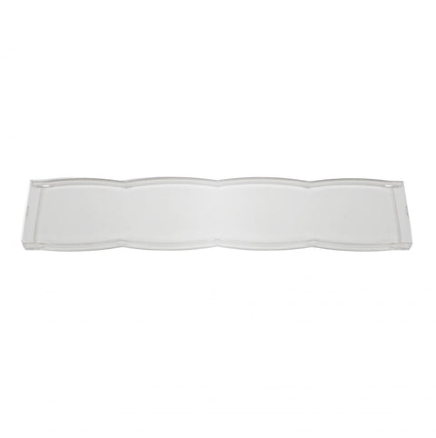 Baja Designs S8 Single Rock Guard, whole product on a studio background: A long clear S8 light bar rock guard with a scalloped profile on a white background