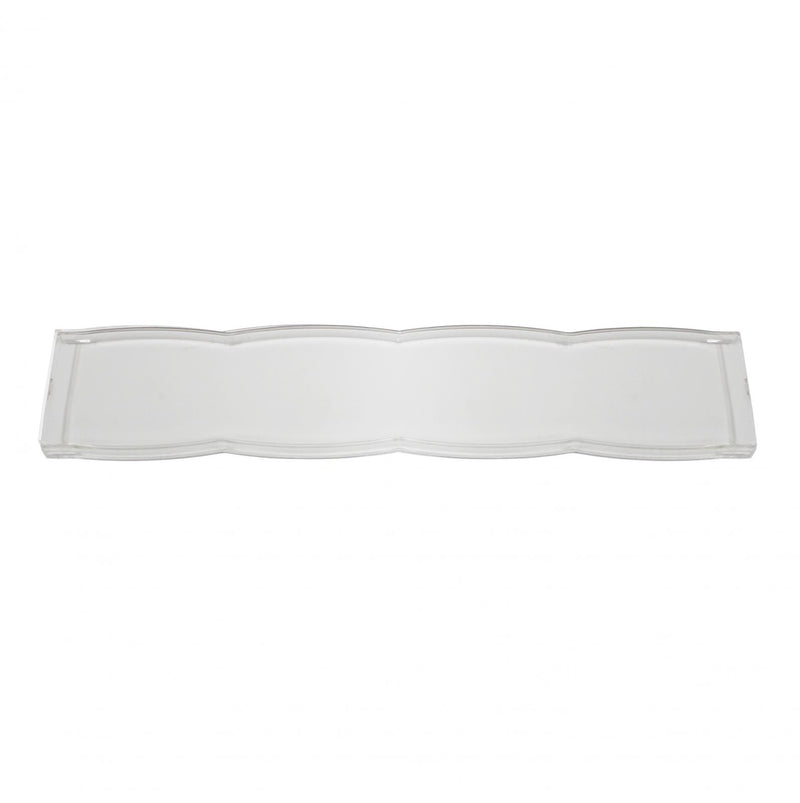 Baja Designs S8 Single Rock Guard, whole product on a studio background: A long clear S8 light bar rock guard with a scalloped profile on a white background
