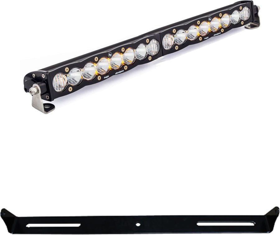 Grille Light Kits by Baja Designs: An S8 20-inch light bar above a black one-piece mounting bracket on white.