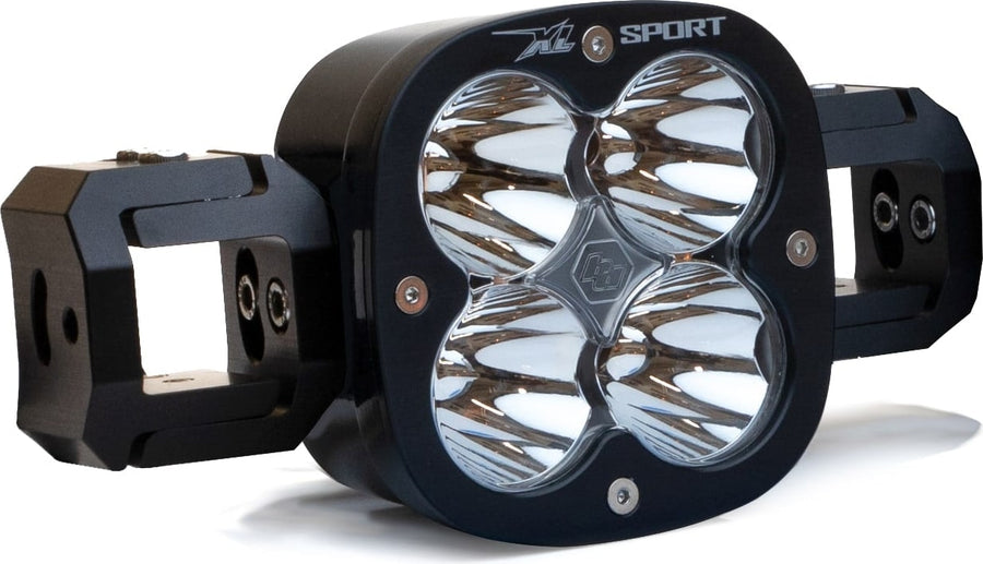LED Light Bars by Baja Designs: A single black XL Sport light pod with linking blocks on both sides and clear lenses on a white background.