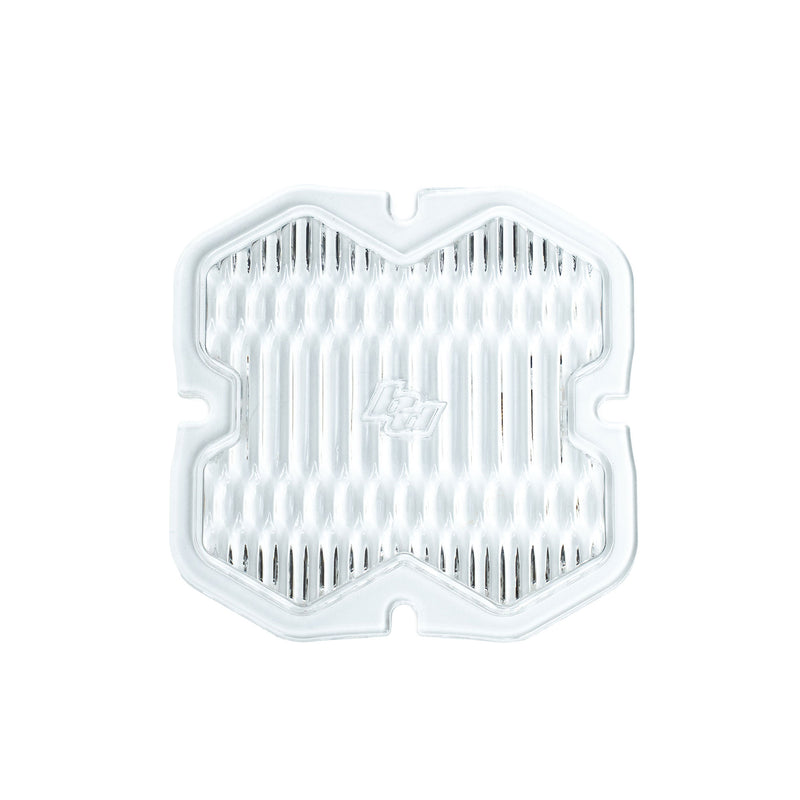 Baja Designs Squadron 2.0 Light Pod 90° Lens Kit, complete kit on a studio background: A clear Squadron pod lens with a wide cornering optic pattern and a molded Baja Designs logo, shown flat on a white background