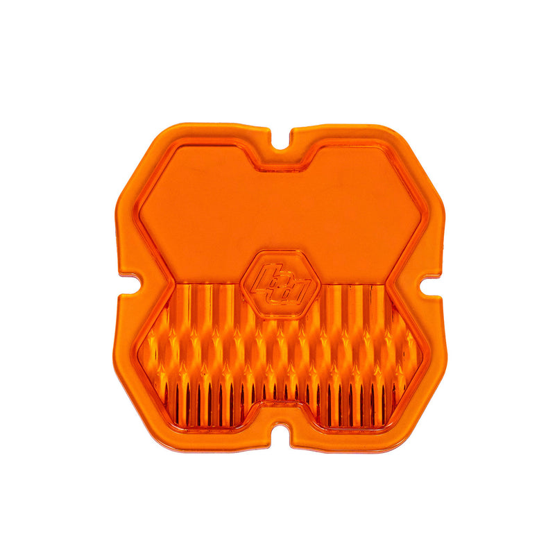 Baja Designs Squadron 2.0 Light Pod Lens Kit, complete kit on a studio background: single amber Squadron snap-on replacement lens with a driving combo optic pattern on a white background