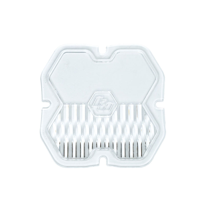Baja Designs Squadron 2.0 Light Pod Lens Kit, complete kit on a studio background: single clear Squadron snap-on replacement lens with a driving combo optic pattern on a white background