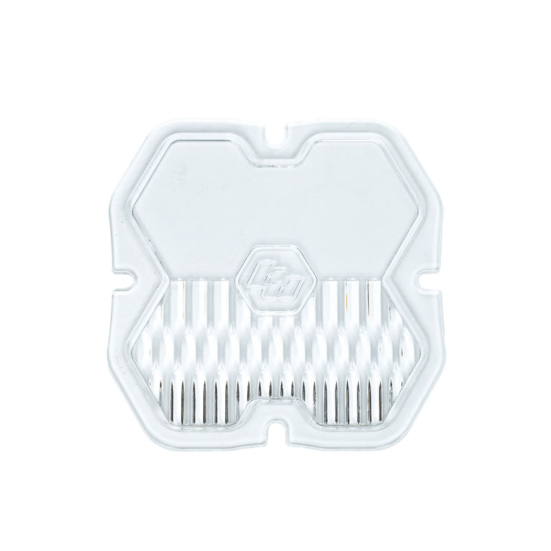Baja Designs Squadron 2.0 Light Pod Lens Kit, complete kit on a studio background: single clear Squadron snap-on replacement lens with a driving combo optic pattern on a white background