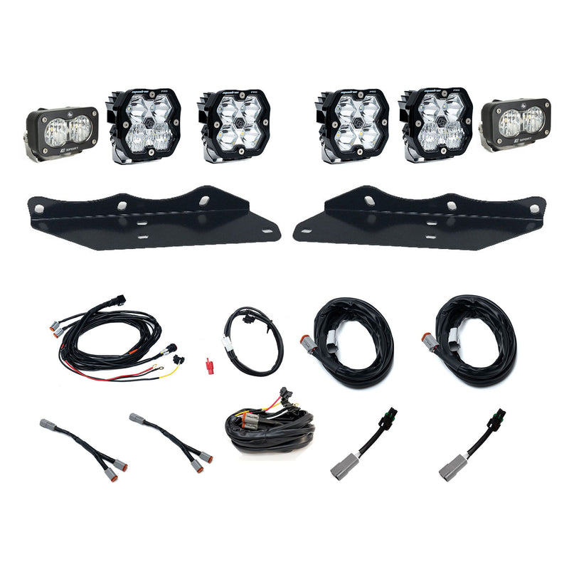 Baja Designs Squadron 2.0 Pro/S2 Sport Fog Pocket Light Kit, complete kit on a studio background: fog pocket kit