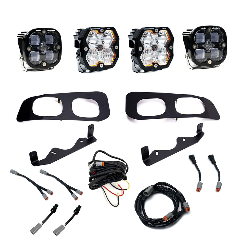 Baja Designs Squadron 2.0 Pro/Squadron SAE Dual Fog Pocket Light Kit, complete kit on a studio background: dual fog pocket kit