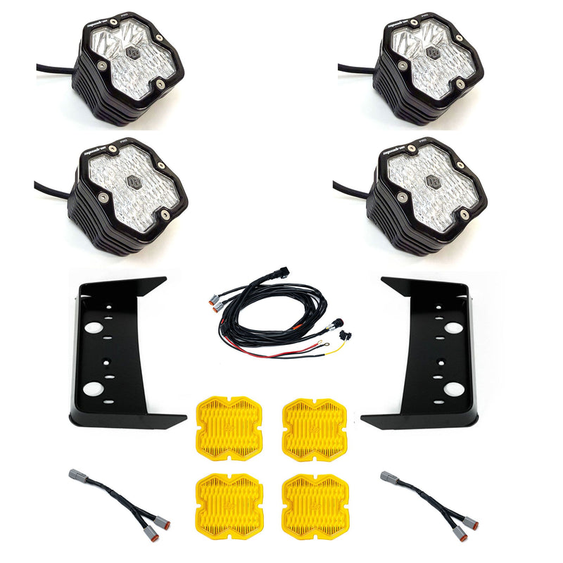 Baja Designs Squadron 2.0 Pro Vent Kit, complete kit on a studio background: four black Squadron Pro pods