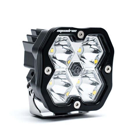 Baja Designs Squadron 2.0 Sport Black LED Auxiliary Light Pod, whole product on a studio background: single black Squadron Sport pod