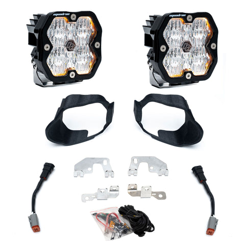 Baja Designs Squadron 2.0 Sport Fog Pocket Light Kit, complete kit on a studio background: fog pocket kit