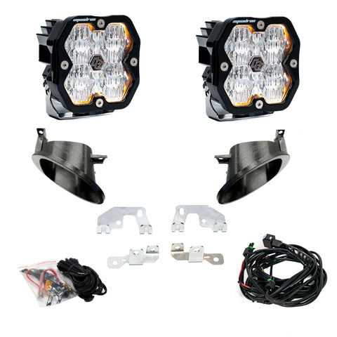 Baja Designs Squadron 2.0 Sport Fog Pocket Light Kit, complete kit on a studio background: fog pocket kit