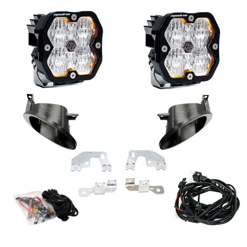 Baja Designs Squadron 2.0 Sport Fog Pocket Light Kit, complete kit on a studio background: fog pocket kit