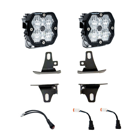 Baja Designs Squadron 2.0 Sport Fog Pocket Light Kit, complete kit on a studio background: pair of square Squadron pods
