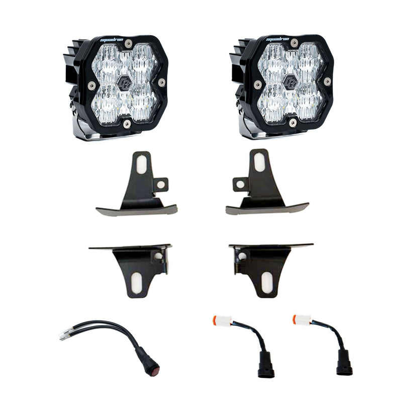 Baja Designs Squadron 2.0 Sport Fog Pocket Light Kit, complete kit on a studio background: pair of square Squadron pods