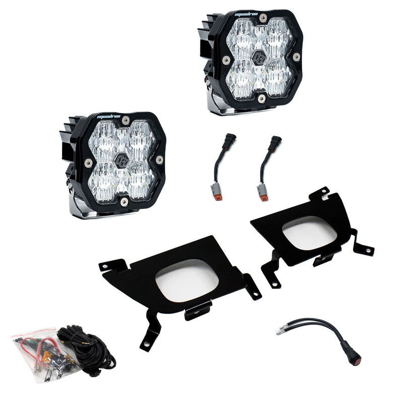 Baja Designs Squadron 2.0 Sport Fog Pocket Light Kit, complete kit on a studio background: pair of square Squadron pods