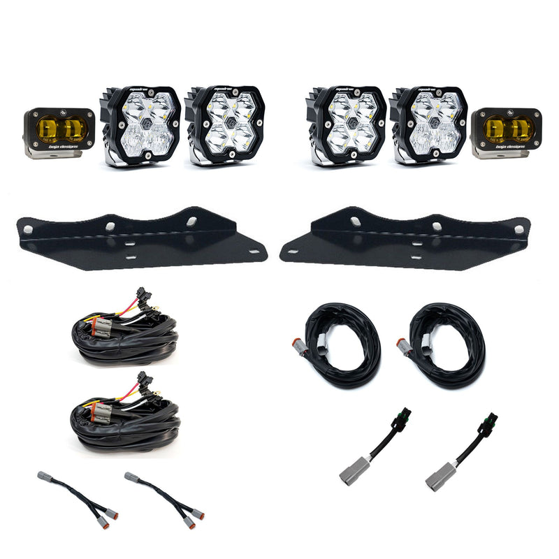 Baja Designs Squadron 2.0 Sport/S2 SAE Sportman Fog Pocket Light Kit, complete kit on a studio background: fog pocket kit