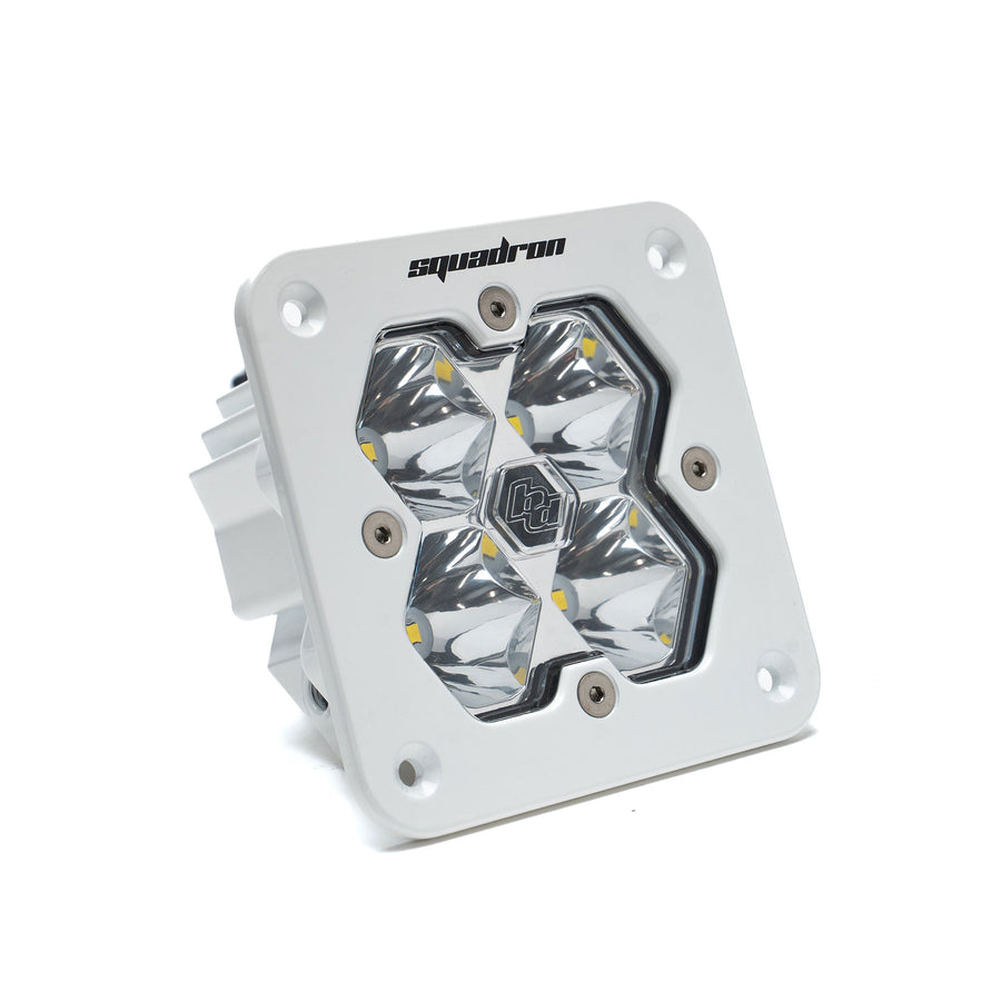 Mounts & Hardware by Baja Designs: Single white flush mount Squadron Sport pod with clear spot lens on white