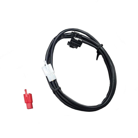 Baja Designs Squadron 2.0 Standard Trigger Adaptor Harness, whole product on a studio background: A coiled black adaptor harness with a white plug and a loose red trigger connector on white