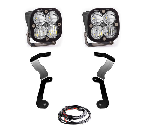 Baja Designs Squadron Pro A-Pillar Light Kit, complete kit on a studio background: two black Squadron Pro pods
