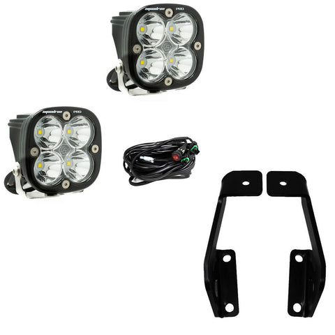 Baja Designs Squadron Pro A-Pillar Light Kit, complete kit on a studio background: two Squadron Pro LED pods