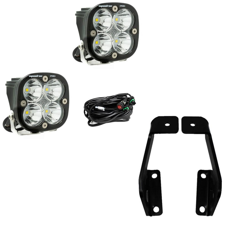 Baja Designs Squadron Pro A-Pillar Light Kit, complete kit on a studio background: two Squadron Pro LED pods