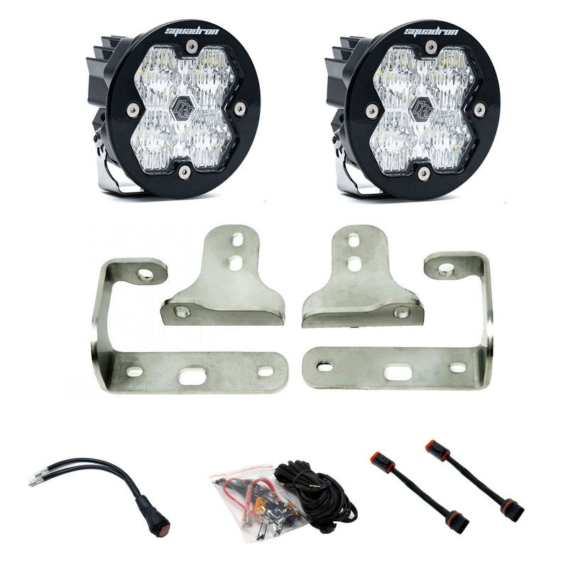 Baja Designs Squadron-R 2.0 Sport Fog Pocket Light Kit, complete kit on a studio background: pair of round Squadron-R pods
