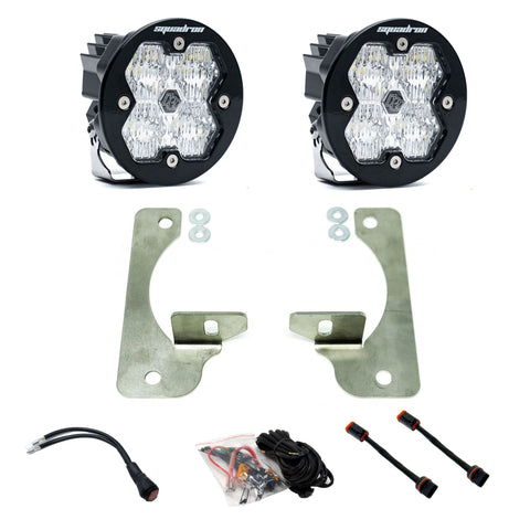 Baja Designs Squadron-R 2.0 Sport Fog Pocket Light Kit, complete kit on a studio background: pair of round Squadron-R pods