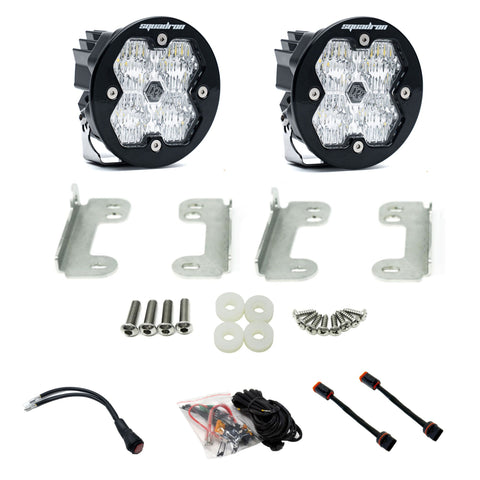 Baja Designs Squadron-R 2.0 Sport Fog Pocket Light Kit, complete kit on a studio background: pair of round Squadron-R pods