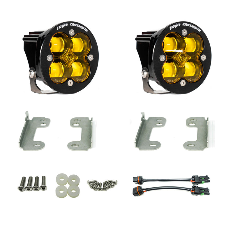Baja Designs Squadron-R SAE Fog Pocket Light Kit, complete kit on a studio background: pair of round Squadron-R fog pods