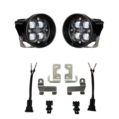 Baja Designs Squadron-R SAE Fog Pocket Light Kit, complete kit on a studio background: pair of round Squadron-R pods