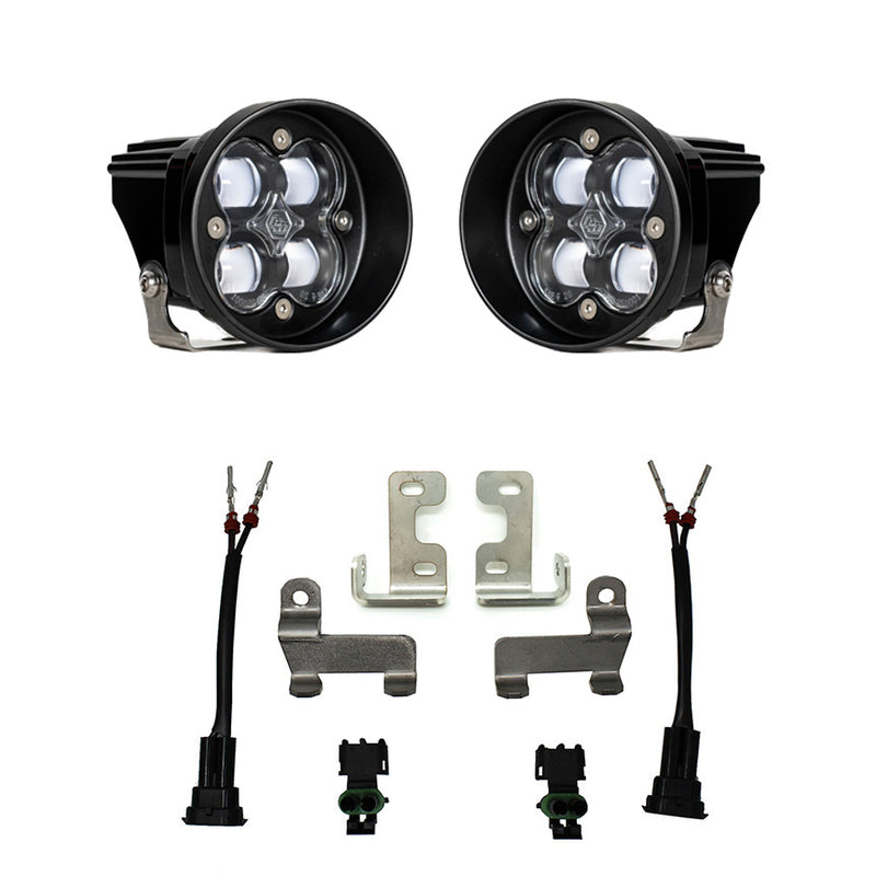 Baja Designs Squadron-R SAE Fog Pocket Light Kit, complete kit on a studio background: pair of round Squadron-R pods