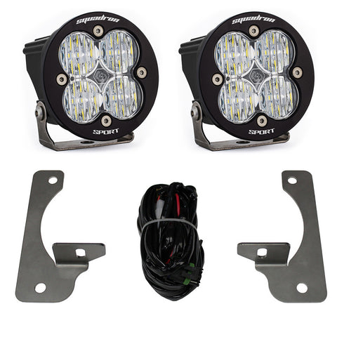Baja Designs Squadron-R Sport Fog Pocket Light Kit, complete kit on a studio background: A pair of black Squadron Sport pods