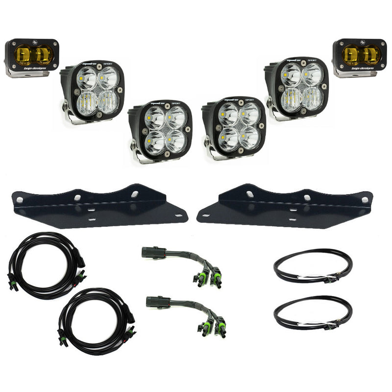 Baja Designs Squadron/S2 SAE Sportsman Fog Pocket Light Kit, complete kit on a studio background: four clear Squadron pods