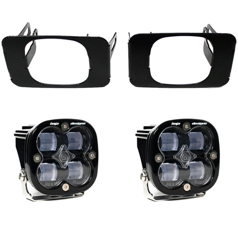 Baja Designs Squadron SAE Fog Pocket Light Kit, complete kit on a studio background: pair of black Squadron SAE fog pods