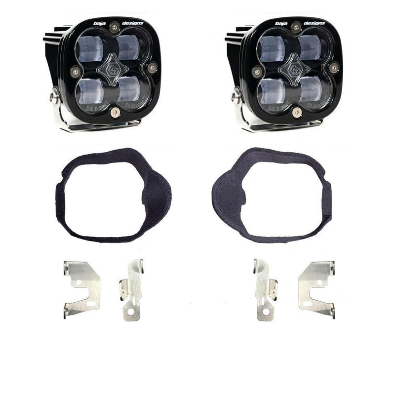Baja Designs Squadron SAE Fog Pocket Light Kit, complete kit on a studio background: pair of black Squadron SAE pods