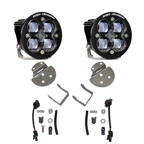 Baja Designs Squadron SAE Fog Pocket Light Kit, complete kit on a studio background: pair of round Squadron-R fog pods