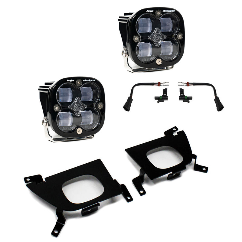 Baja Designs Squadron SAE Fog Pocket Light Kit, complete kit on a studio background: pair of square Squadron SAE pods