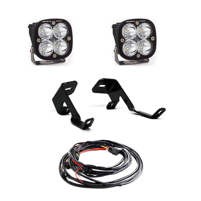 Baja Designs Squadron Sport A-Pillar Light Kit, complete kit on a studio background: two Squadron LED pods