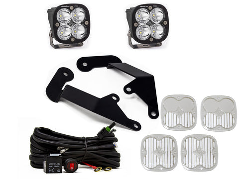 Baja Designs Squadron Sport A-Pillar Light Kit, complete kit on a studio background: two Squadron Sport LED pods