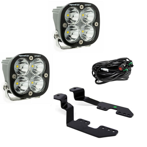 Baja Designs Squadron Sport A-Pillar Light Kit, complete kit on a studio background: two Squadron Sport LED pods
