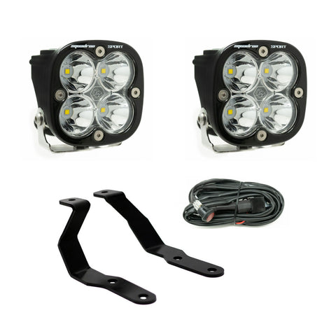Baja Designs Squadron Sport A-Pillar Light Kit, complete kit on a studio background: two Squadron Sport LED pods