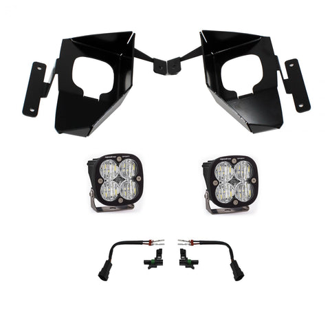 Baja Designs Squadron Sport Fog Pocket Light Kit, complete kit on a studio background: pair of black Squadron Sport fog pods
